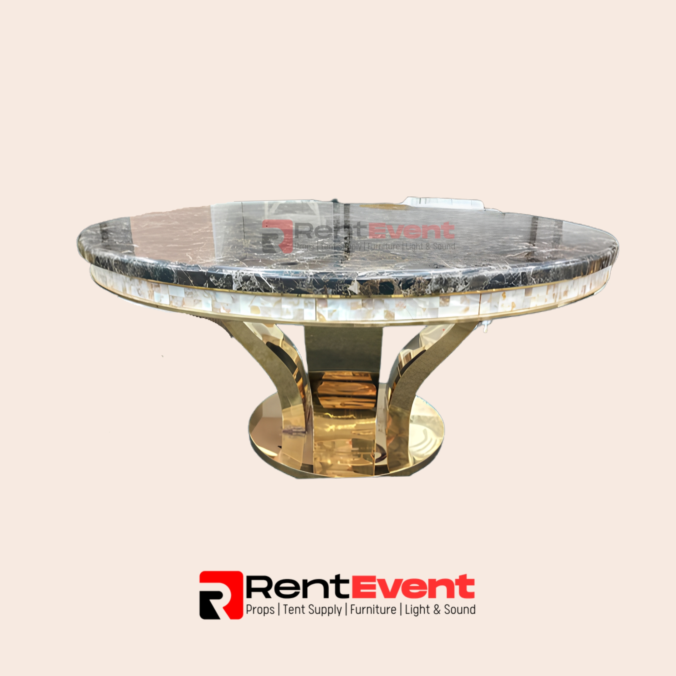 Golden Round Table with Imported Marble Top Luxury Furniture rental product by RentEvent